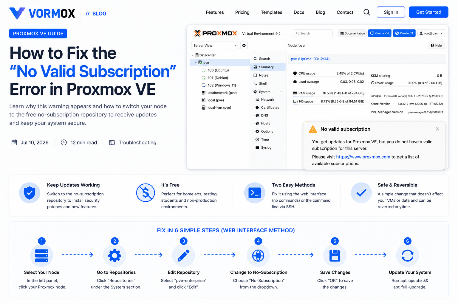 How to Fix the "No Valid Subscription" Error in Proxmox VE